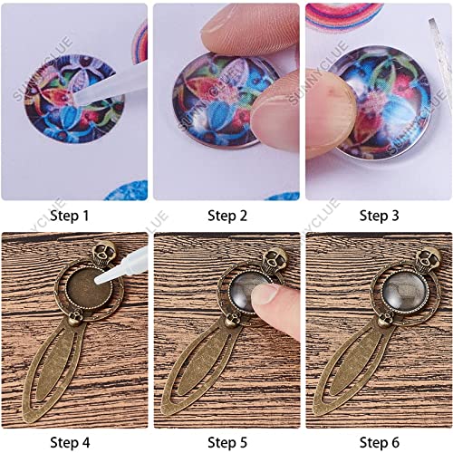 SUNNYCLUE 1 Box 16Pcs DIY 8 Sets Bookmark Pendant Tray Halloween Skull Bookmarks Skeleton Head Metal Book Mark Trays Clear Glass Cabochons Vintage Style Bookmarks for Book Lovers School DIY Craft - Image 4