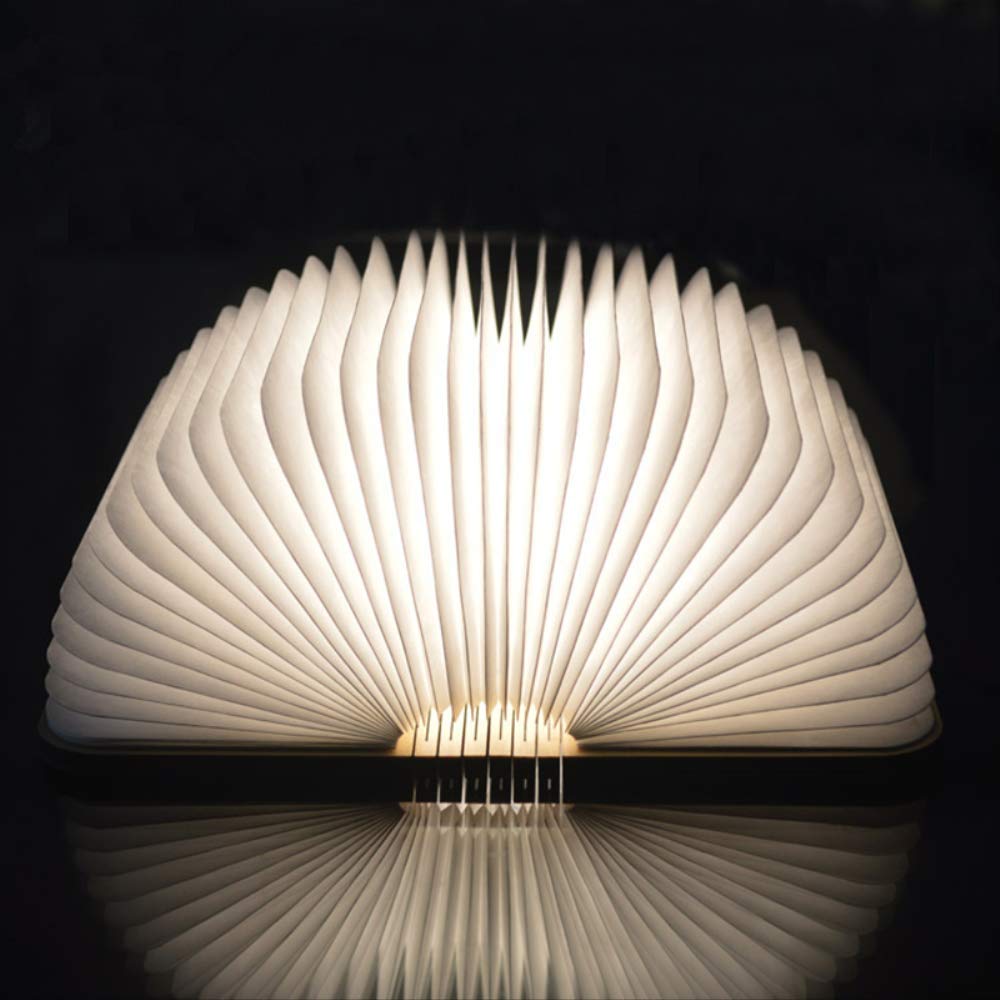 BAJIE Lampada Da Tavolo Legno Pieghevole Pagine Led Libro Forma di Luce Notte Lampada di Illuminazione Decorazione Portatile Booklight Usb Grandi Migliori Regali Per Bambini Noce Luce Calda