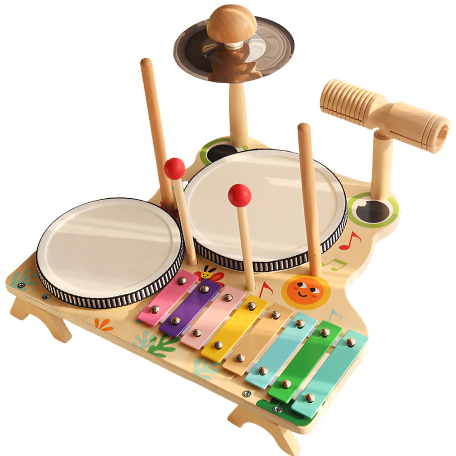 Colección de Tambores educativos para niños con 4 Instrumentos para desarrollar Habilidades Musicales Muñecos de coordinación Mano-Ojo para niños pequeños