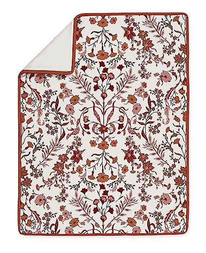 Image of Sweet Jojo Designs Ivory and Orange Boho Vintage Floral Girl Baby Crib Bedding Set Infant Nursery Room Blanket Fitted Sheet Skirt Diaper Stacker 4p Bohemian Rust Daisy Botanical Green Fringe Tassel