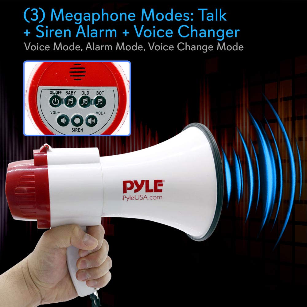 Pyle Megafono Portatil 3 Modos Sonido Hablar Sirena Cambio Voz