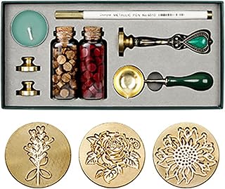 Homesen Kit Selo de Cera Retro Selando Grânulos de Cera Colher de Derretimento de Cera Selo de Cera Selo Vela Cabeça de Cobre Substituível Caneta Metálica para Envelopes Cartas Cartões Convites de Cas