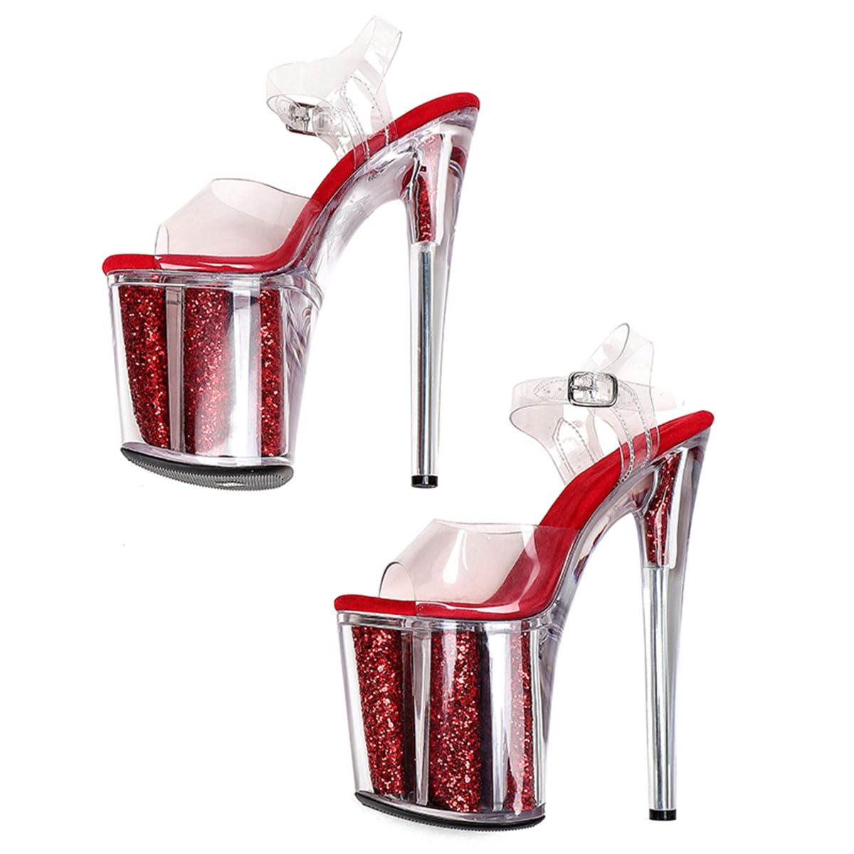 WUXIN H&P Women's Clear Platform Exotic Pole Dance Ankle-Strap Sandal 8 Inch Fashion Model Round Toe Sexy Stiletto Custom Dress shoes High Heel: 11 Red