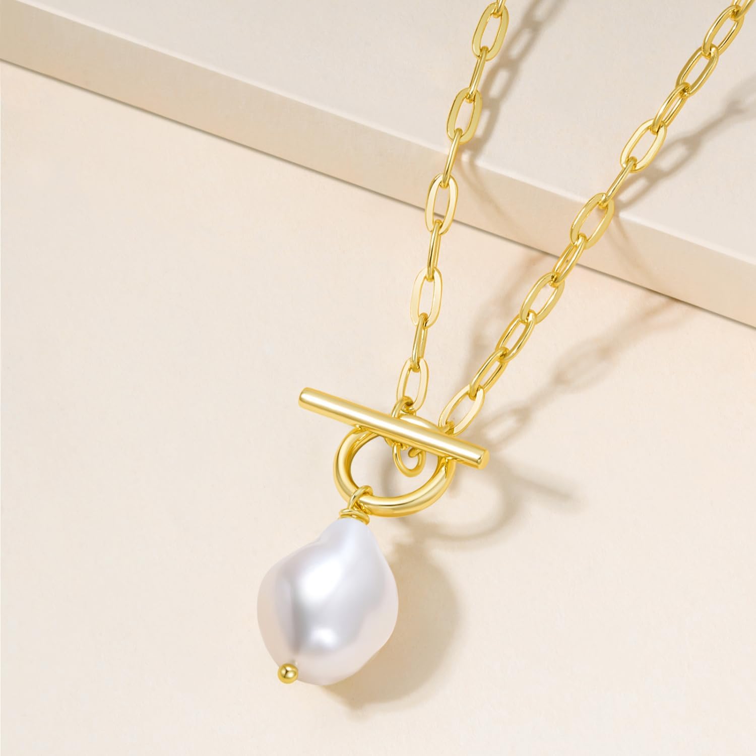 Baroque Pearl Pendant Necklaces for Women, 14K Gold Sliver Plated Adjustable Chain Toggle Clasp Necklace Women Wedding Anniversary Jewelry for Mothers Day Christmas Birthday Valentine's Day Gifts - Image 7