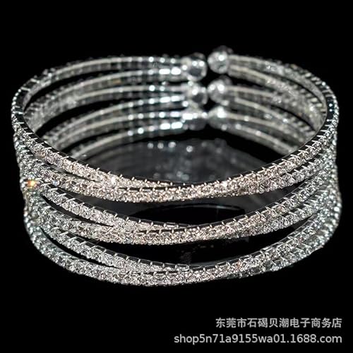 Pingyongchang Layered Bridal Crystal Rhinestone Cuff Bracelets For Women Adjustable Bling Upper Arm Sparkling Bangles Jewelry Accessory Gift For Wedding Formal Prom Cocktail Party-Silver thumb #3