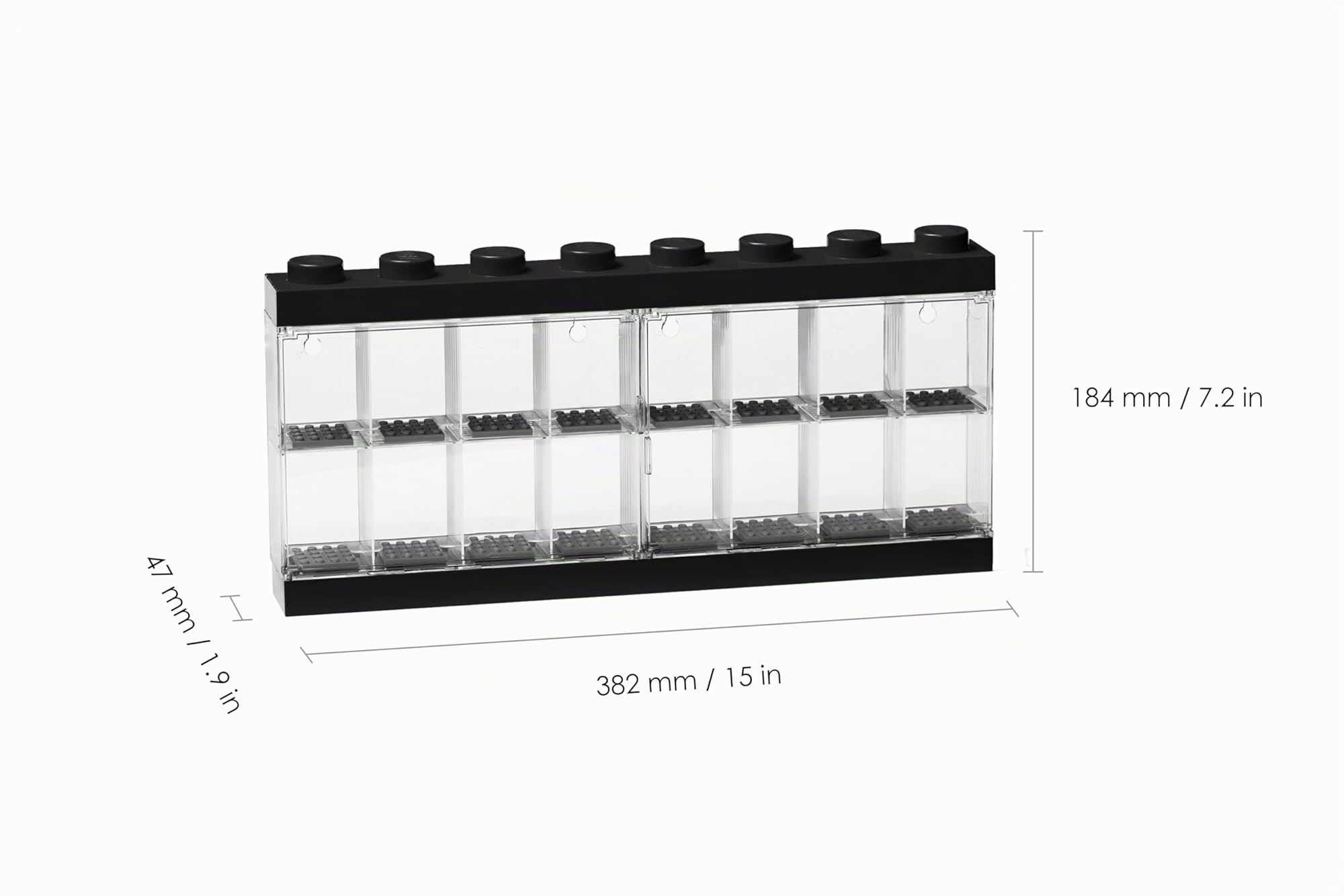 LEGO Minifiguren-Schaukasten für 16 Minifiguren, Stapelbare Wand- oder Tischbox, schwarz