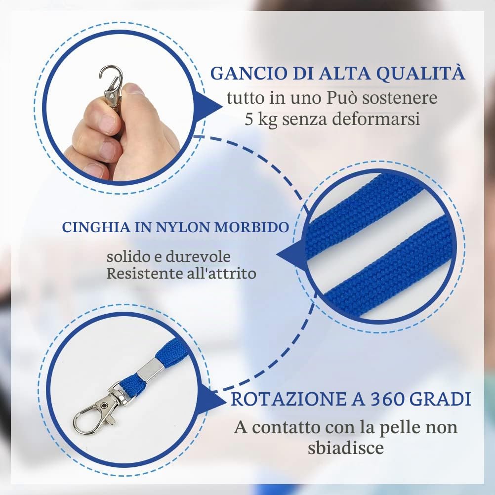 Cordino da Collo per Badge Blu 100 pezzi Laccio con Clip Lunghezza Personalizzata