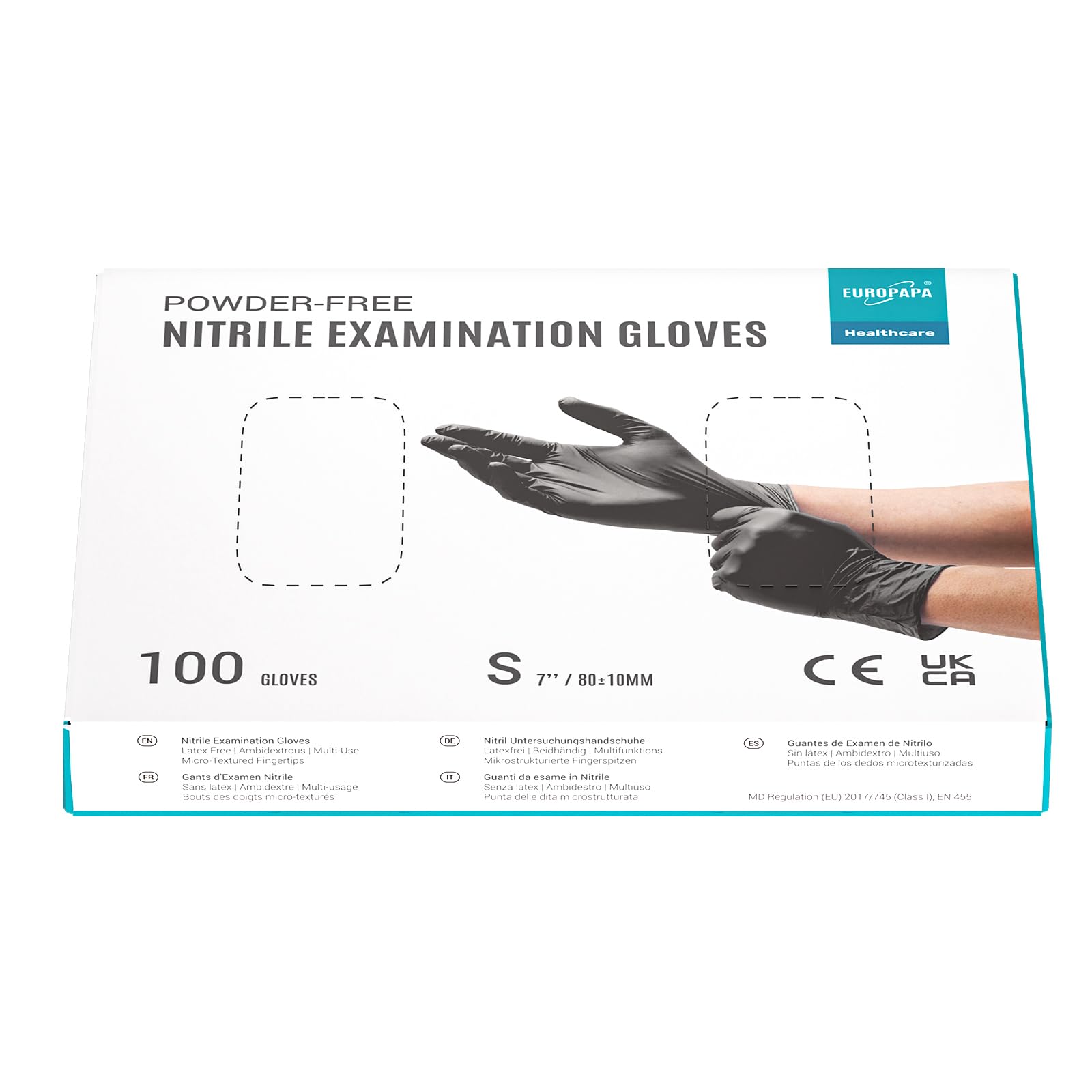 EUROPAPA® 2000 Stück (20x100) Nitrilhandschuhe Box Einweghandschuhe, Einmalhandschuhe, Untersuchungshandschuhe, puderfrei, ohne Latex, unsteril, latexfrei, disposible gloves (S, Schwarz)