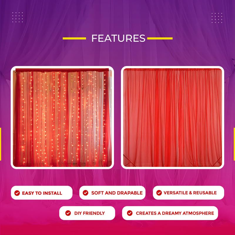 Selibration Beige Decoration Backdrop Net Hanging Curtain Cloth for Romantic Dinner & Birthday Parties Valentines Day Haldi & Mahndi Party (Pack of 2 Pieces) 3