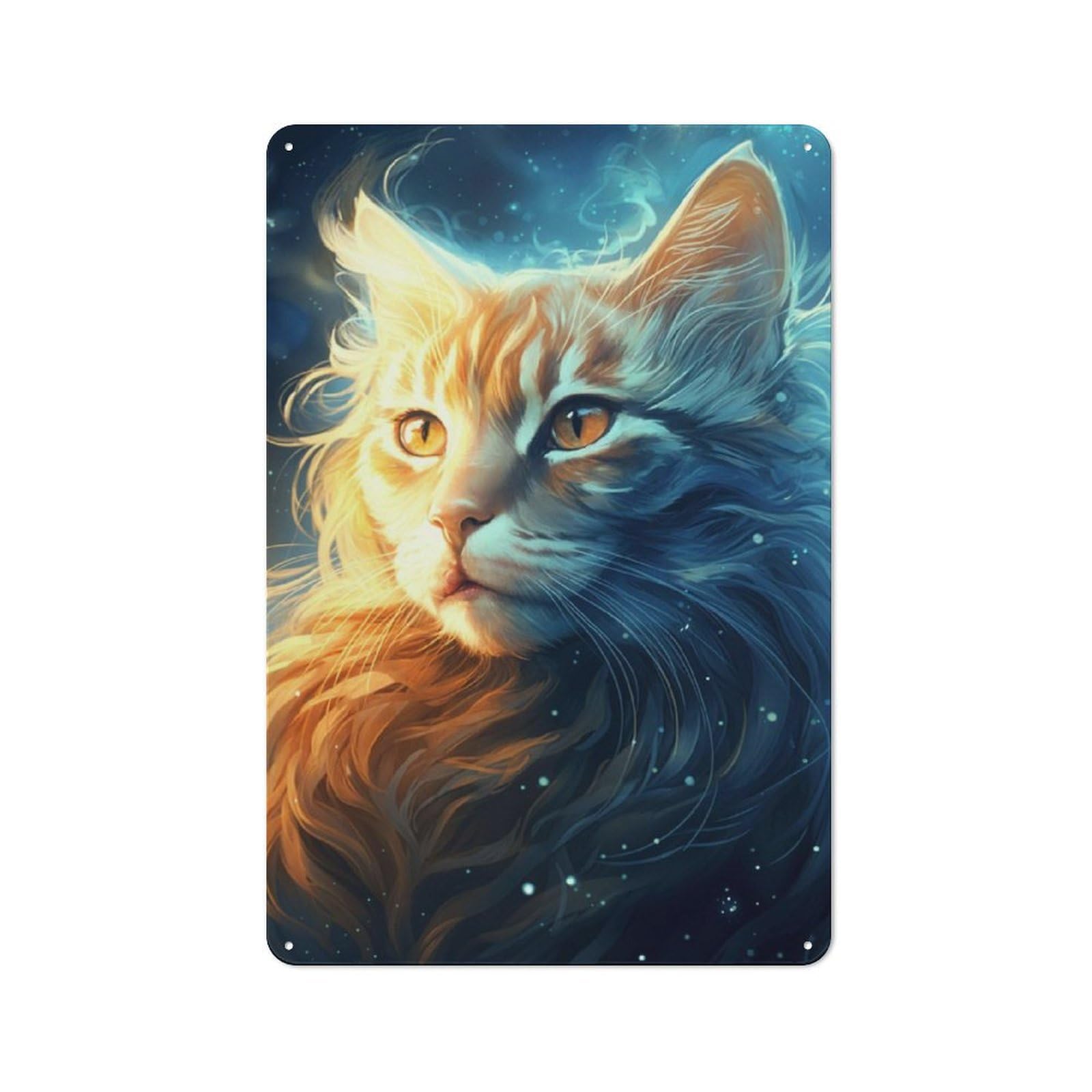 Junmoney Cosmic Celestial Cat Clean Industrial Decorative Metal Plaque 30X20cm, Loft Wall Plaque For Modern Home, Workshop, Office Or Cafe