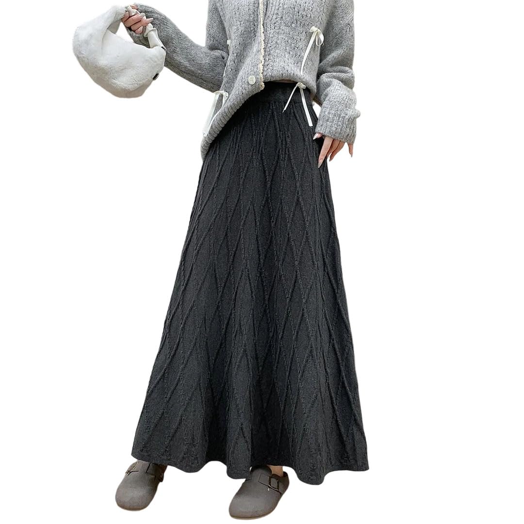 Women Knitted Umbrella Skirt High Waist Loose A-Line Long Skirts