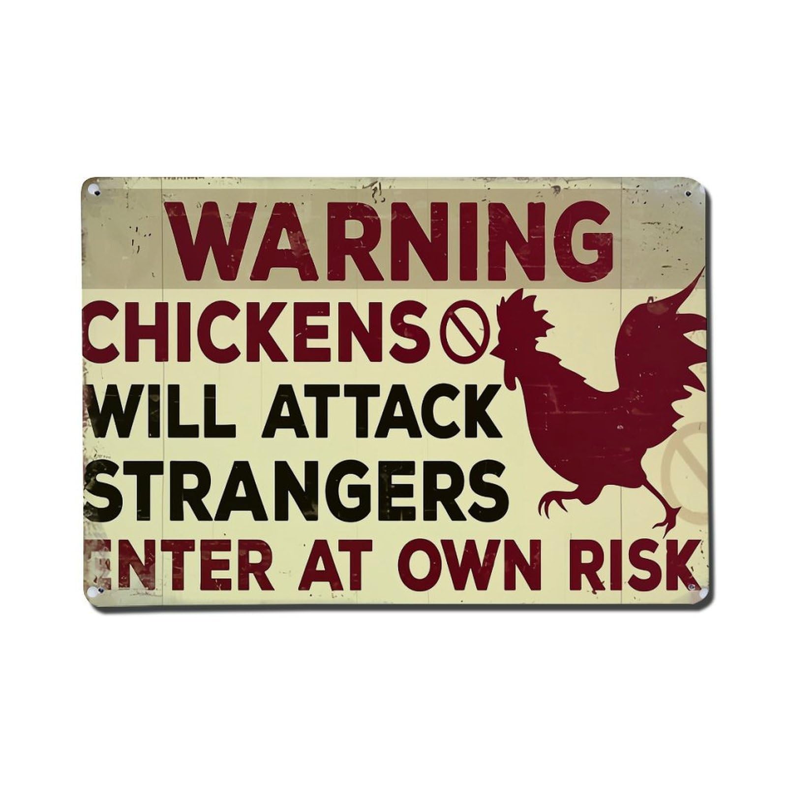 Jdfenggu Vintage Warning Chickens Will Attack Strangers Retro Metal Tin Sign, Metal Poster For Bar, Home, Man Cave, Kitchen, Laundry Room Art Decor 8X12 Inch