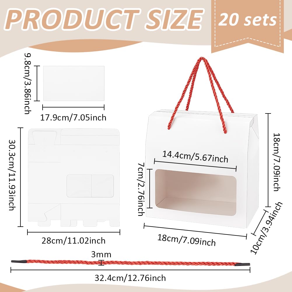 BENECREAT 20 Scatola di Carta Kraft con Manici, 18x10x18cm Scatole Regalo Bianche con Finestra Trasparente per Vendita Al Dettaglio, Feste, Regali