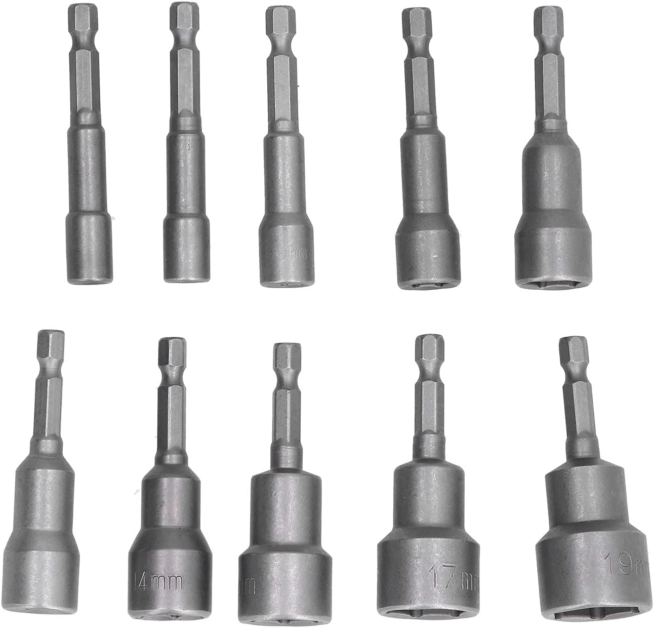 10Pcs Nut Driver Drill Bit Set Professional Grade High Hardness Hex Socket Set Impact Alloy Steel Nut Setters for Power Drills Auto Repair DIY 6mm to 19mm Sizes