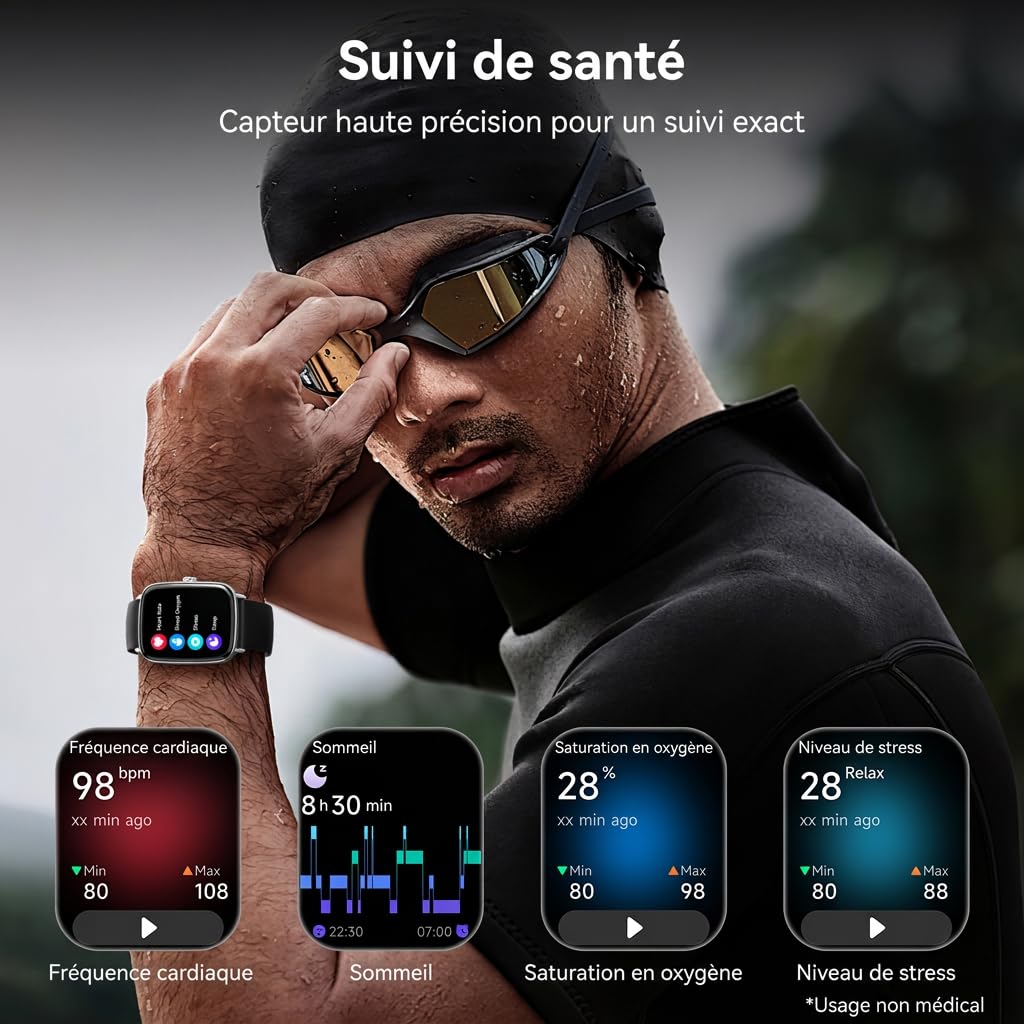 Montre Connectée Homme Femme pour Samsung, iPhone, Android, 1.85" Smartwatch avec Appel Bluetooth, Voix de l'IA, Moniteur de Fréquence Cardiaque/Sommeil, IP68 Étanche, 120+ Modes Sport, Podometre