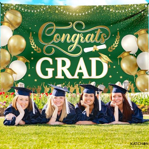 Image of KatchOn, XtraLarge Congrats Grad Banner - 72x44 Inch, Congratulations Banner | Graduation Banner Class of 2026 | 2026 Graduation Decorations | Green and Gold 2026 Graduation Backdrop