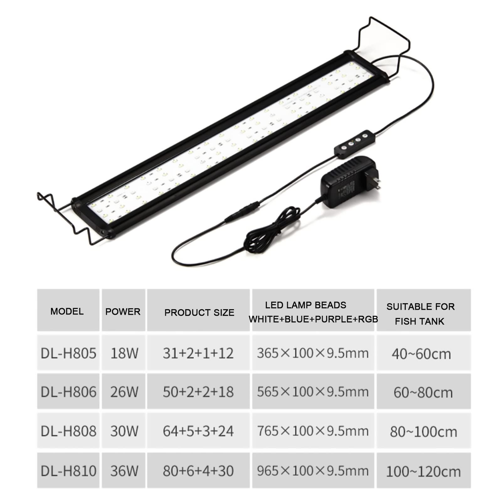 Acuario LED Iluminación Lámpara de Espectro Completo con Temporizador y Soporte Ajustable Lámpara LED para Peceras Resistente al Agua Luz para Acuarios Plantados