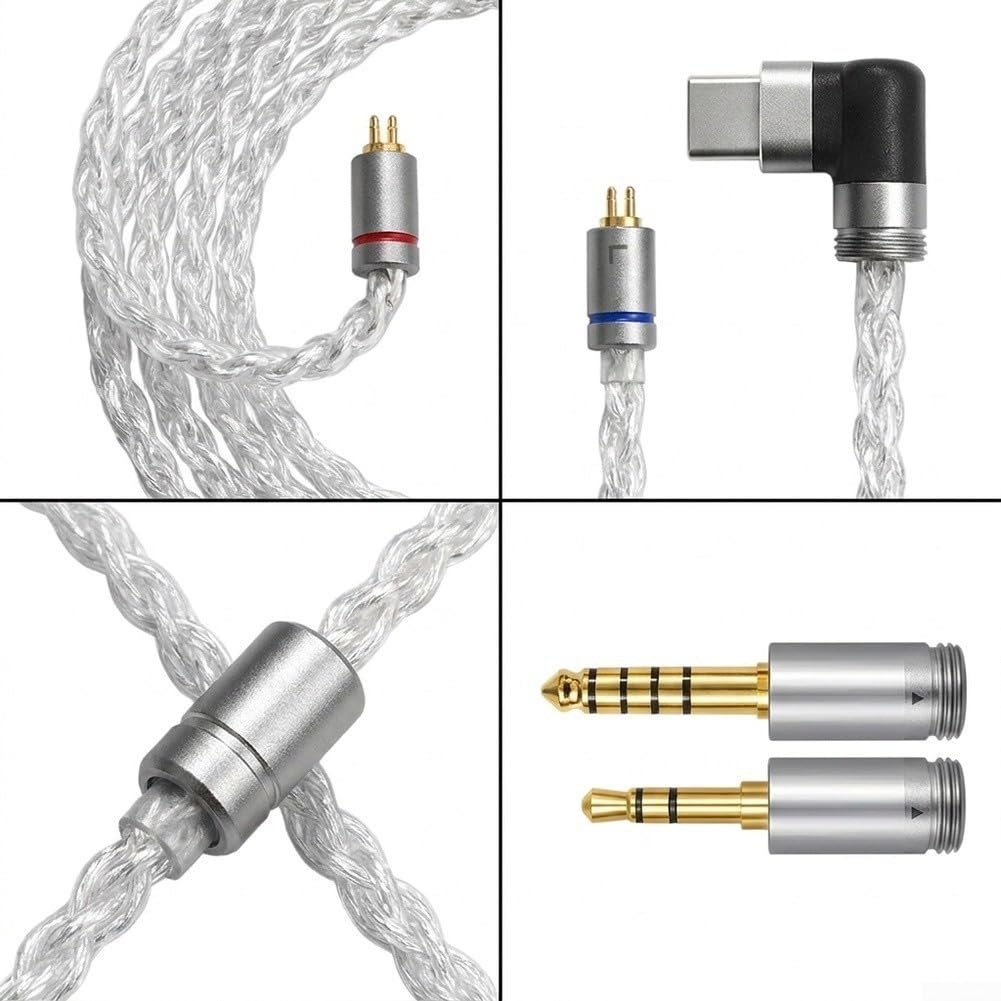Cable de audio universal de 3 vías tipo C, 3,5 mm, 4,4 mm, cobre plateado de alta pureza para transmisión sin pérdidas, 1,2 m, 2 en 1