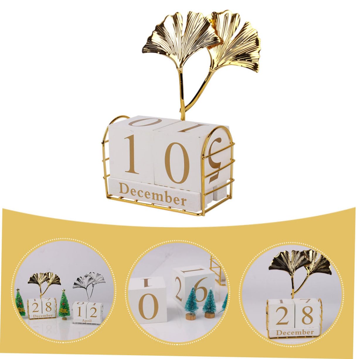 Tofficu Calendario Perpetuo da Tavolo Blocchi di Legno Calendario da Scrivania per Ufficio Visualizzazione Giorno e Mese Decorazione da Tavolo Elegante