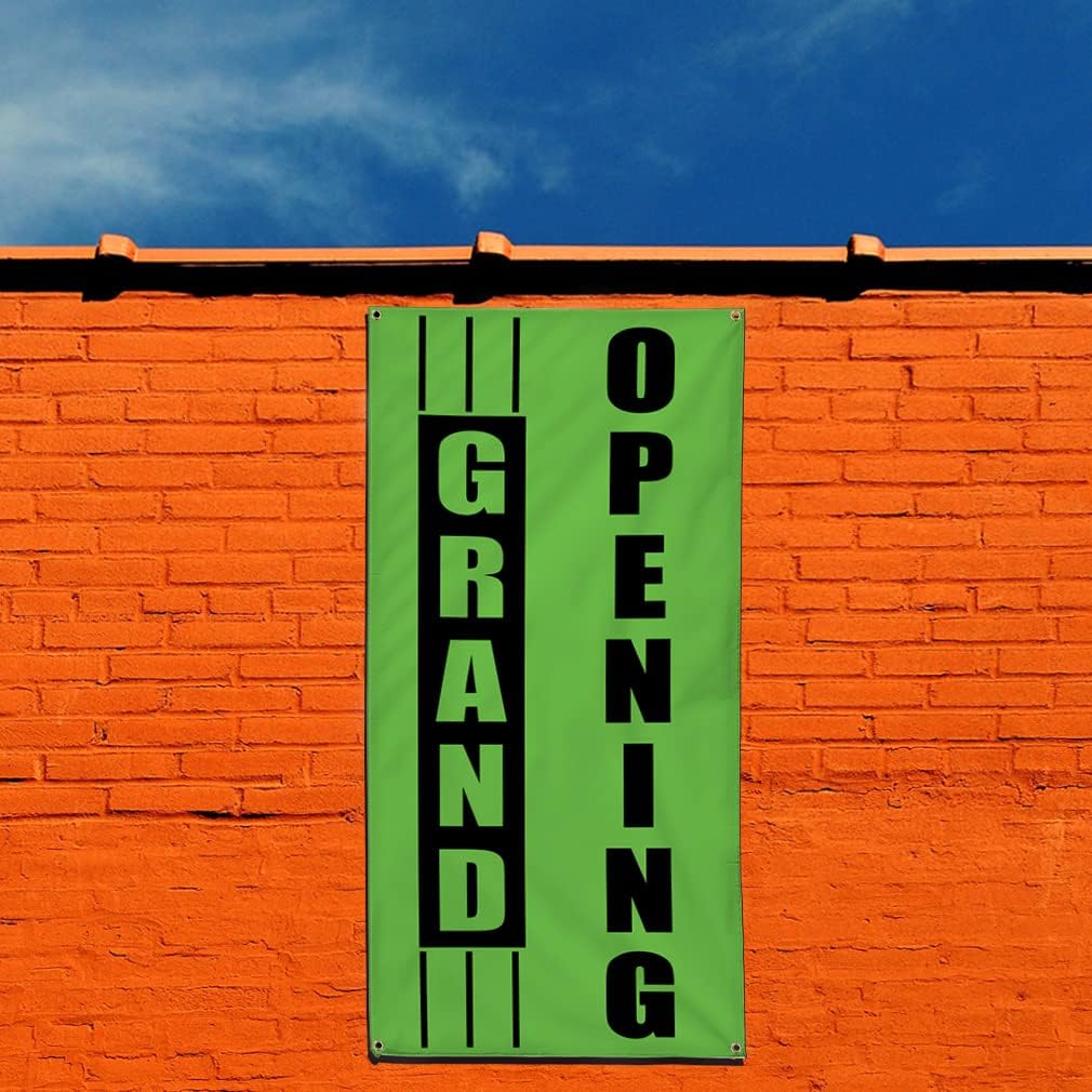 Vertical Vinyl Banner Multiple Sizes Grand Opening Black Green Business Lifestyle Outdoor Weatherproof Industrial Yard Signs 4 Grommets 36x24Inches