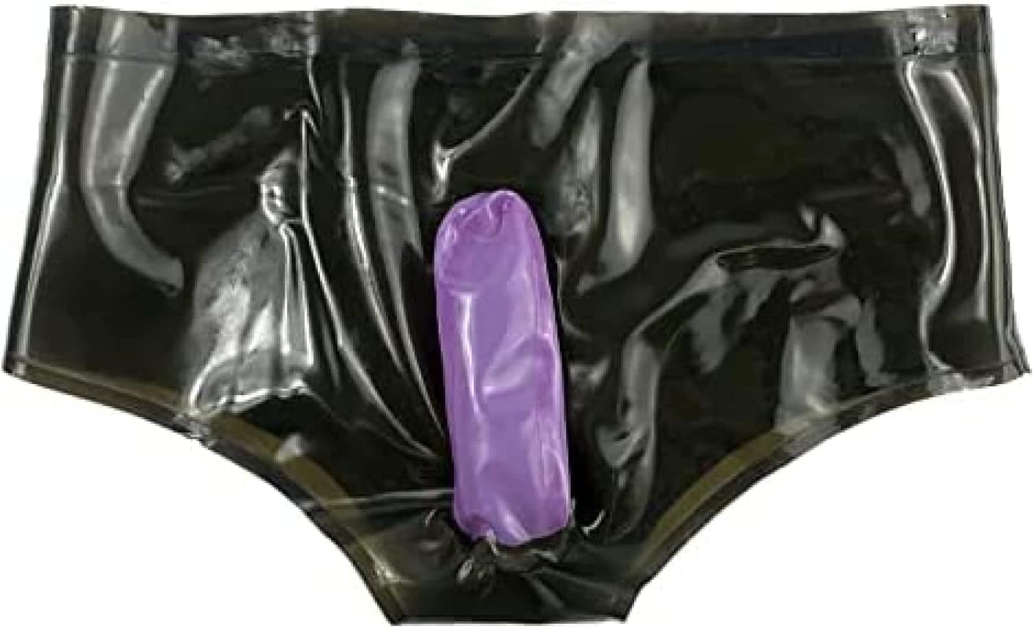 Latex Briefs Rubber Men Black Tight Shorts with Straight 16cm Anal Cuff(Condom) Underwear for Fetish Party Bodysuit,Customize
