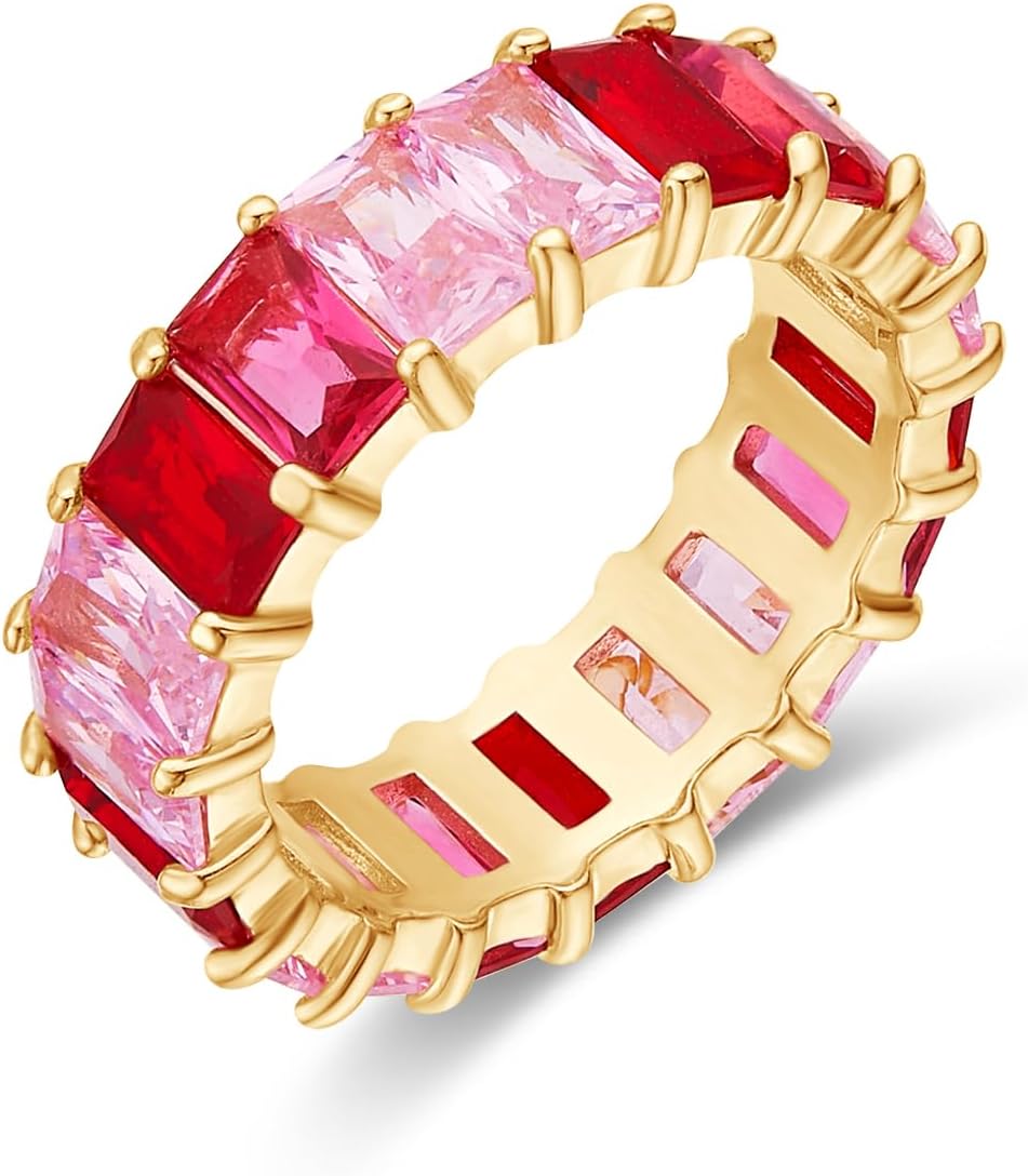 Affy eternity rainbow ring gold plated emerald cut gemstone.