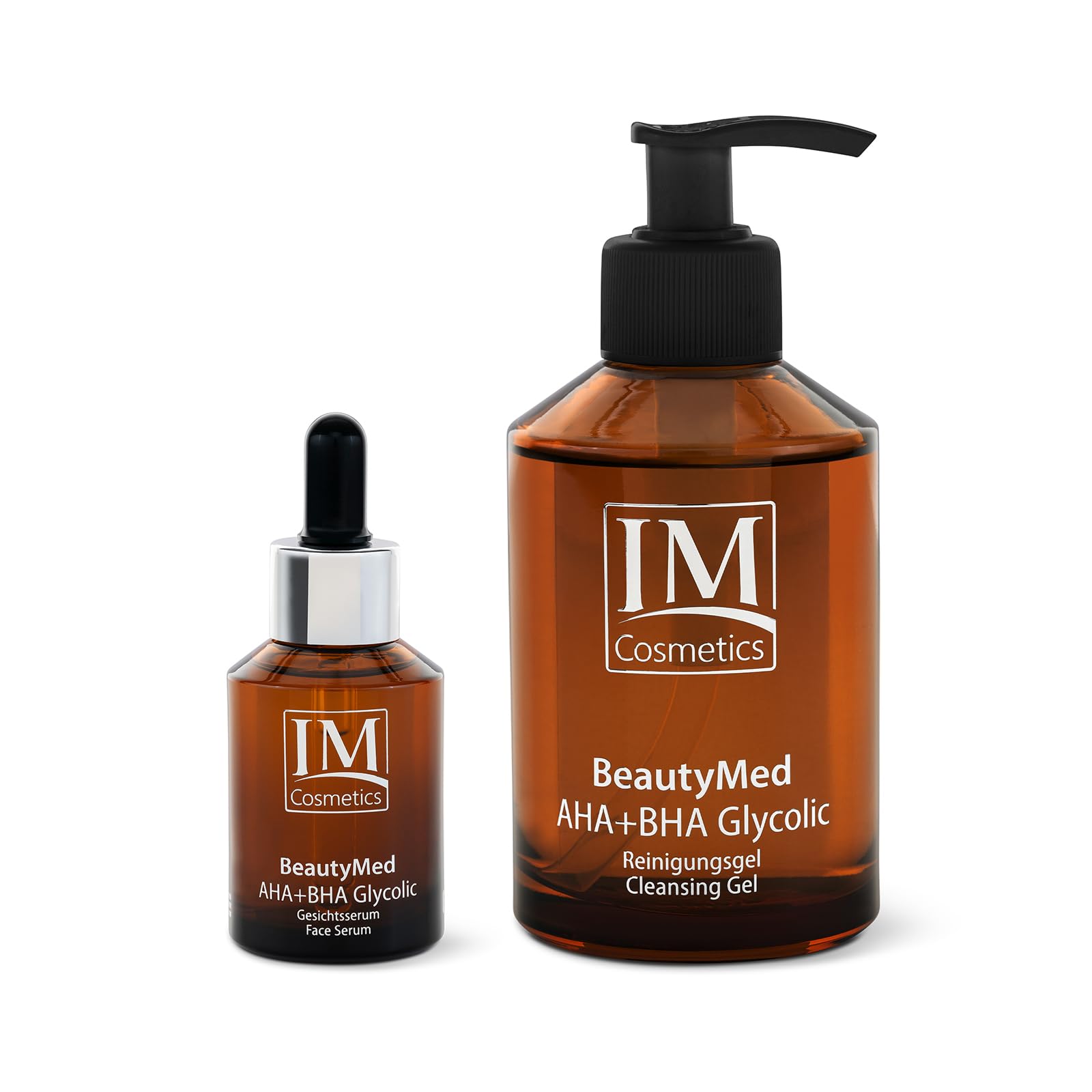 Genius IM Cosmetics BeautyMed AHA + BHA Glycolic Deluxe Set 2-tlg. Gesichtsserum & Reinigungsgel mit Salicylsäure gegen Pickel, Mitesser & unreine Haut- Gesichtspeeling Cleanser - Dr. Michaela Fuchs