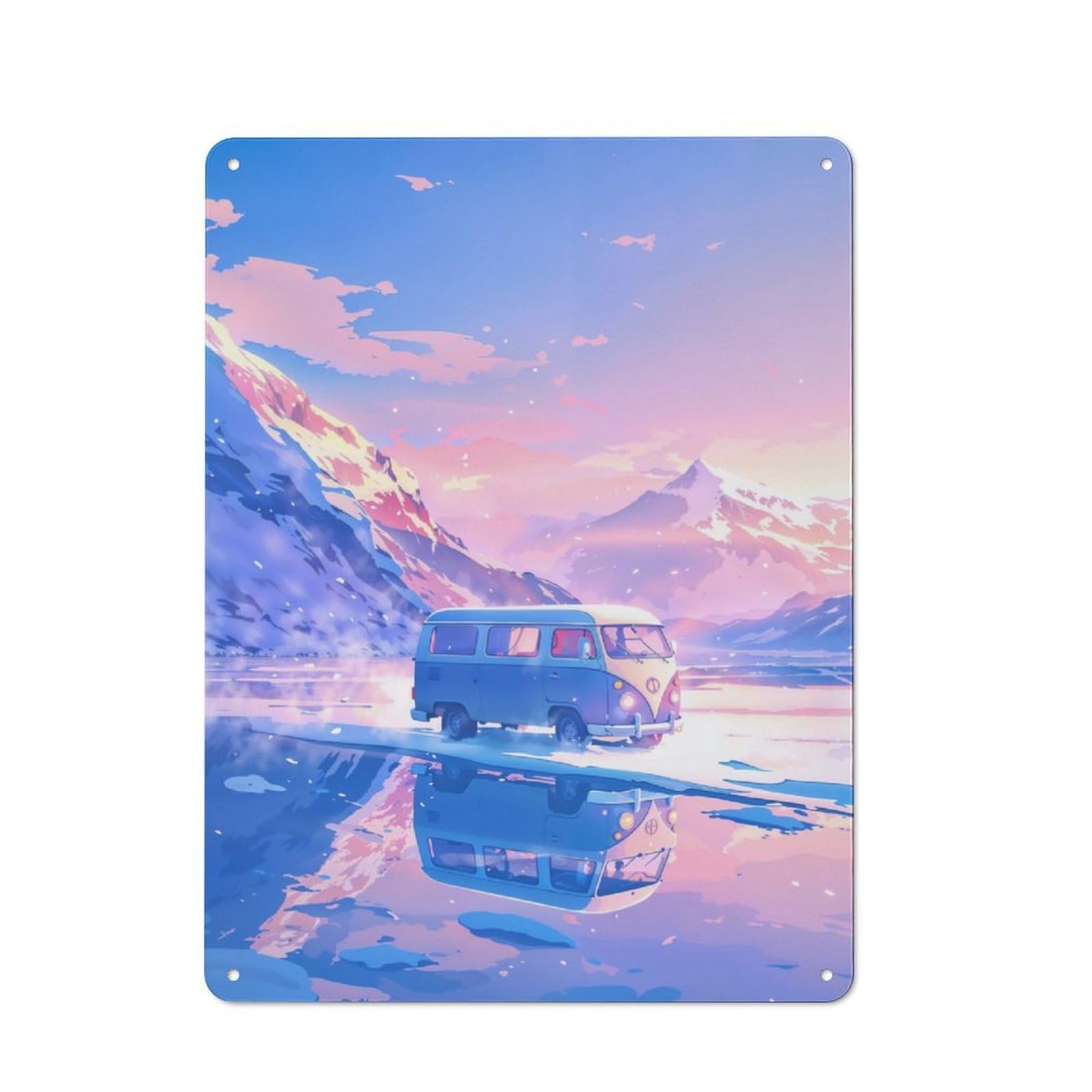 Junmoney Van On Frozen Lake Rustic Metal Sign 40X30cm For Hallway Wall, For Collectors Of Rustic Metal Wall Decor