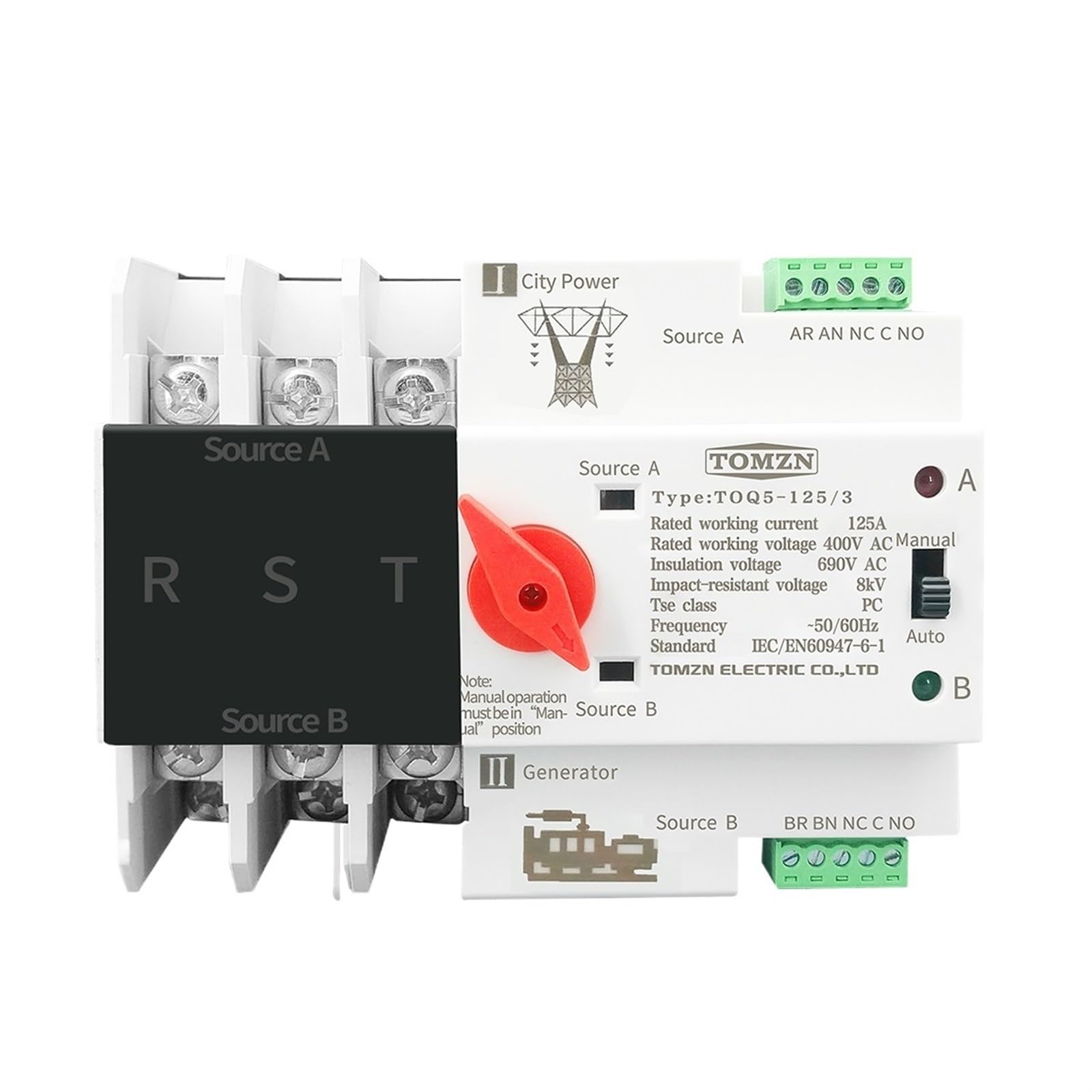 NVSFZGIYG 3P 3 Phase Din Rail ATS Dual Power Automatic Transfer Switch Electrical Selector Switches Uninterrupted 63A 100A 125A(100A)