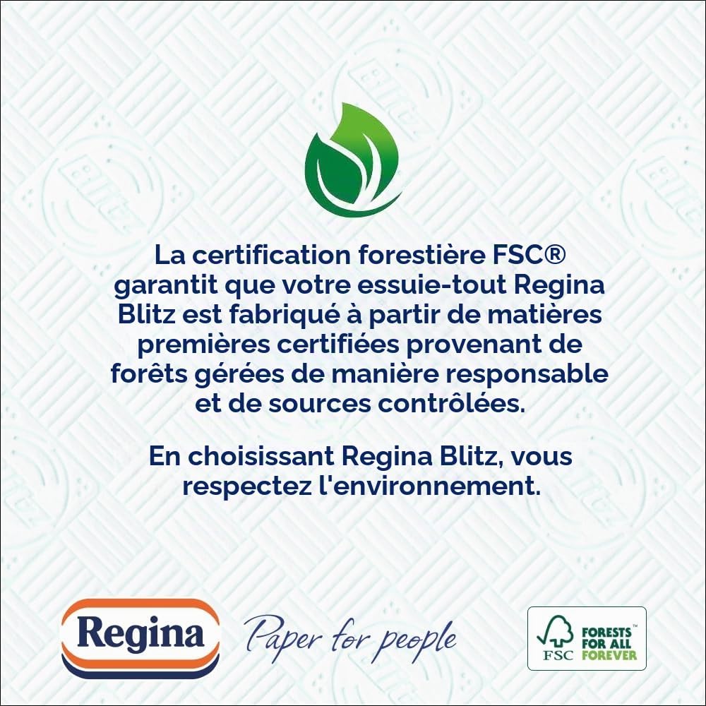 Regina Serviette de ménage Blitz, 560 grandes feuilles, résistance à trois couches, 8 rouleaux