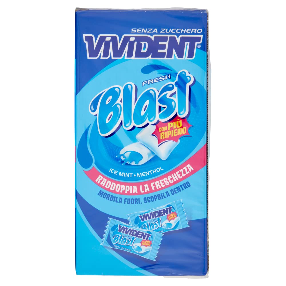 Vivident Fresh Blast, Chewing Gum Ripieno, Senza Zucchero, Gusto Menta, Senza Glutine, Confezione da 200 Gomme da Masticare incartate singolarmente
