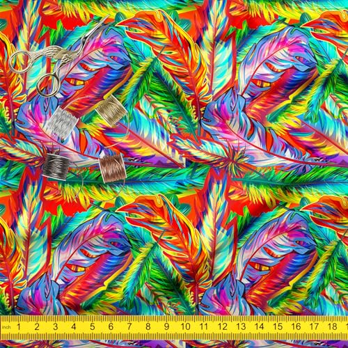 Image of ArtzFolio Bright Feathers | Canvas Upholstery Fabric by Metre | for Sofa, Curtains, Cushions, Furnishing, Craft, Dress Material | Width 1.5metre (58inch) | Length 5 metre (200 inch / 508 cms)