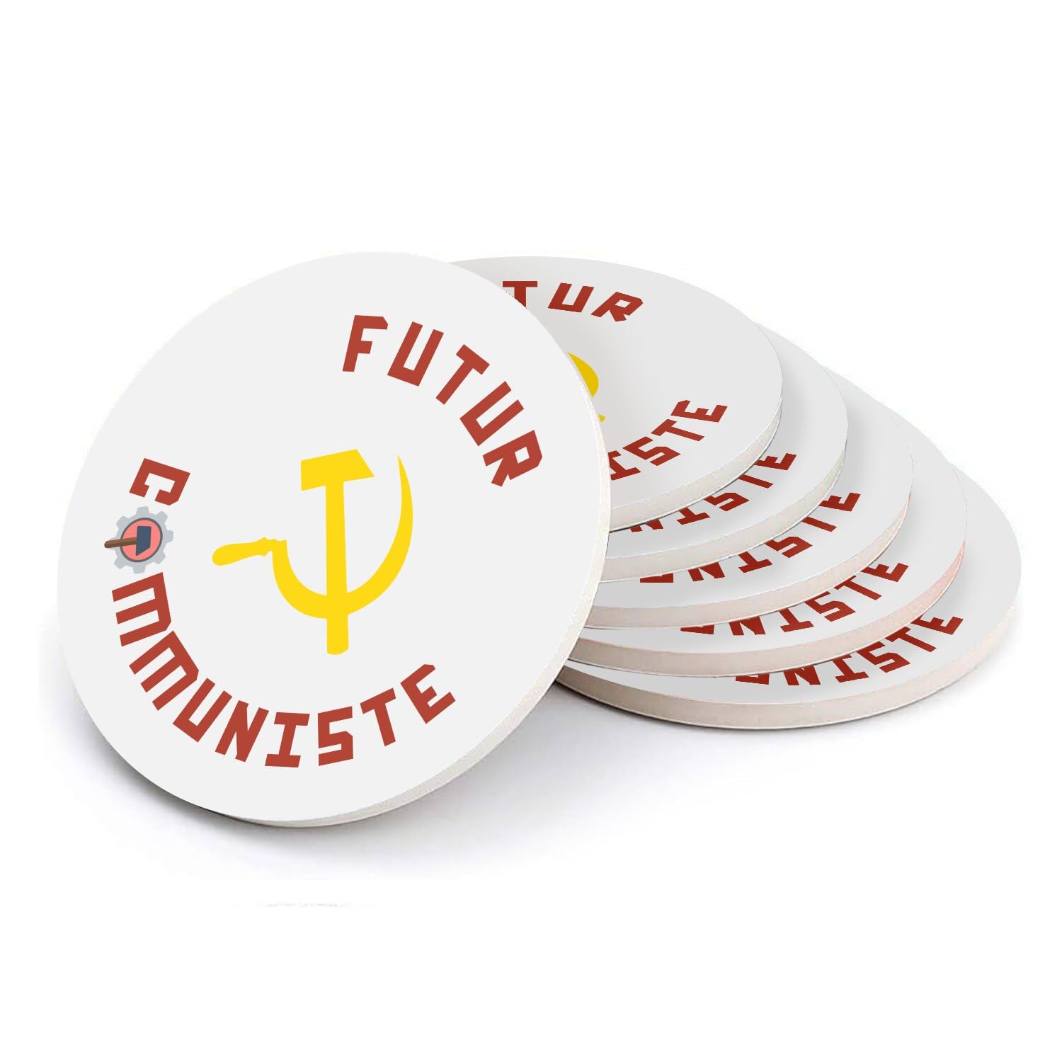 Sous-verres ronds en céramique lot de 6 dessous de table humour politique futur communiste