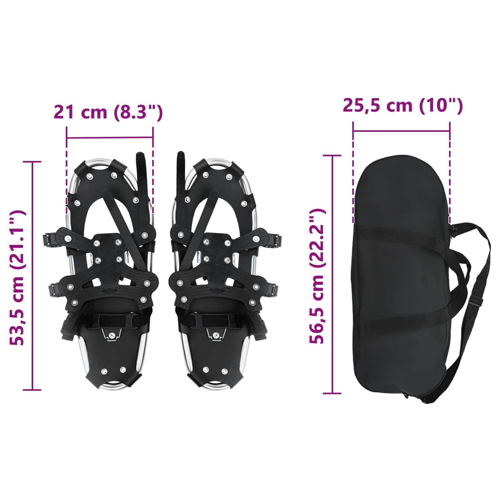 vidaXL Ciaspole 3 in 1 Argento e Nero 53,5 x 21 cm Alluminio e HDPE, Ciaspole in alluminio per il giardino, attrezzatura outdoor regolabile, accessori moderni per camminare sulla neve