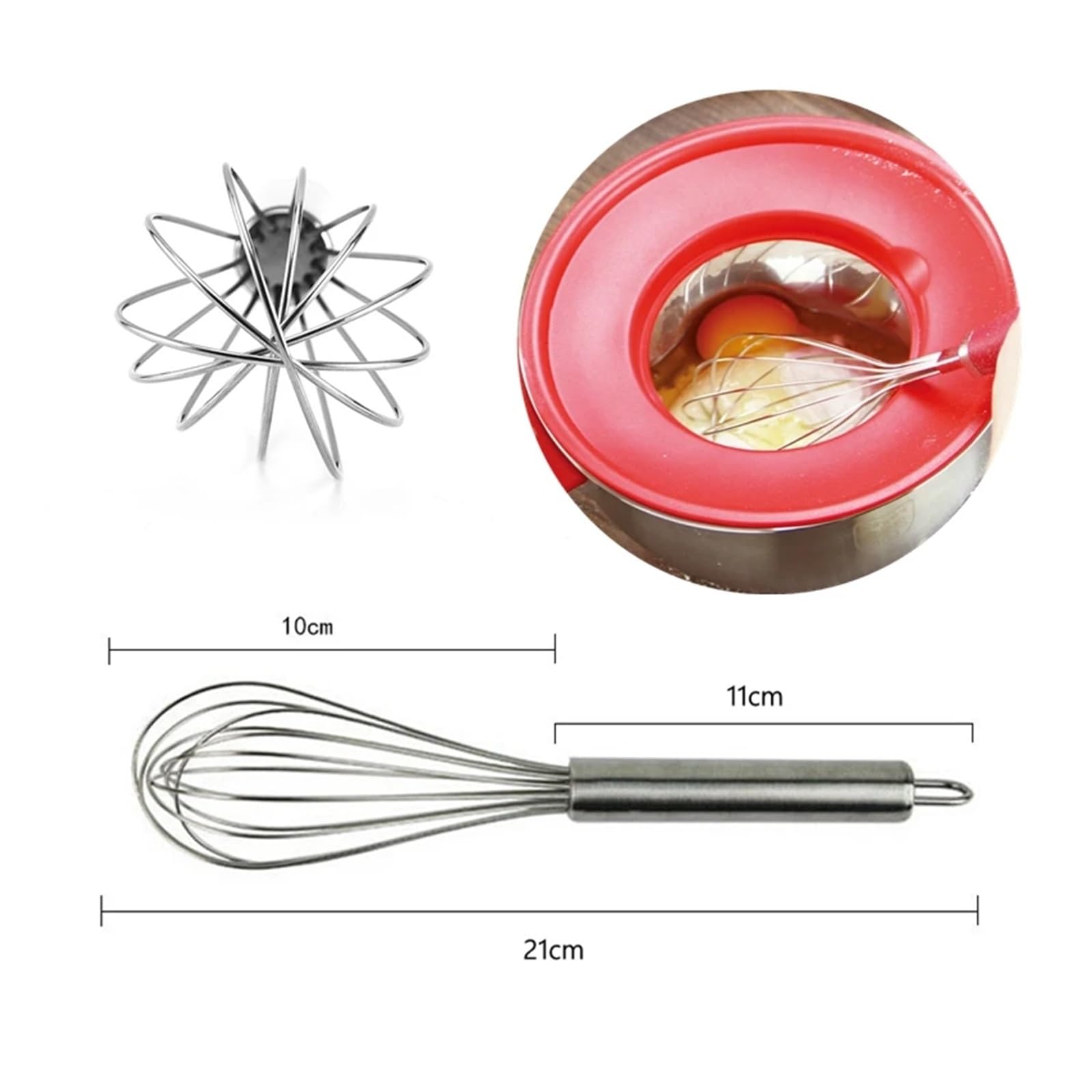 Salatmixer-Schüsseln-Set aus Edelstahl | Mit Deckel/Griff/Reibe/Eierschläger, rutschfeste Küchen-Backschüssel(18cm)