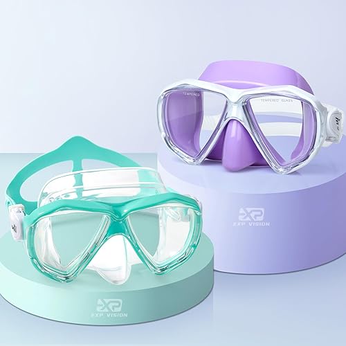 Miniatura 15 de Máscara de buceo para niños, máscara de natación antivaho de 180°, gafas de natación para niños de vidrio templado con cubierta para la nariz