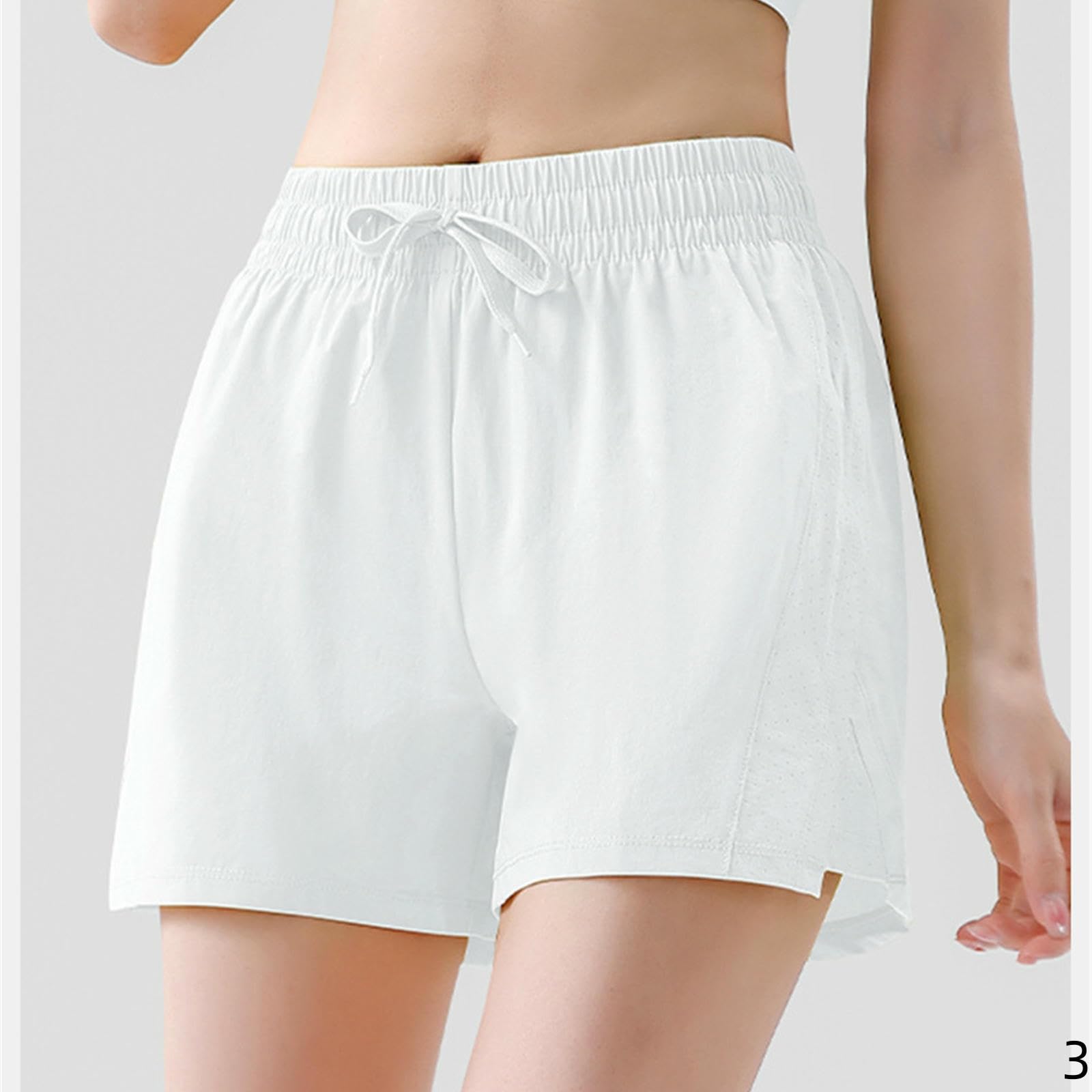 Short Femme Pantalons De Sport Formation Anti-Exposition Running Shorts Fitness Yoga Pantalon en Mailles Respirantes-Blanc Crème-l