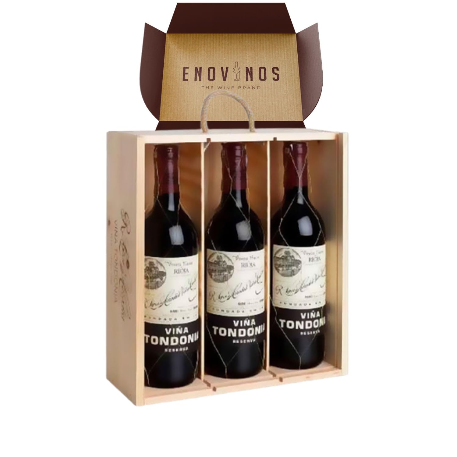 Vino Viña Tondonia Reserva - Estuche Madera x 3 Botellas de Vino Tinto D.O. La Rioja x 75 cl - Mejor Selección ENOVINOS
