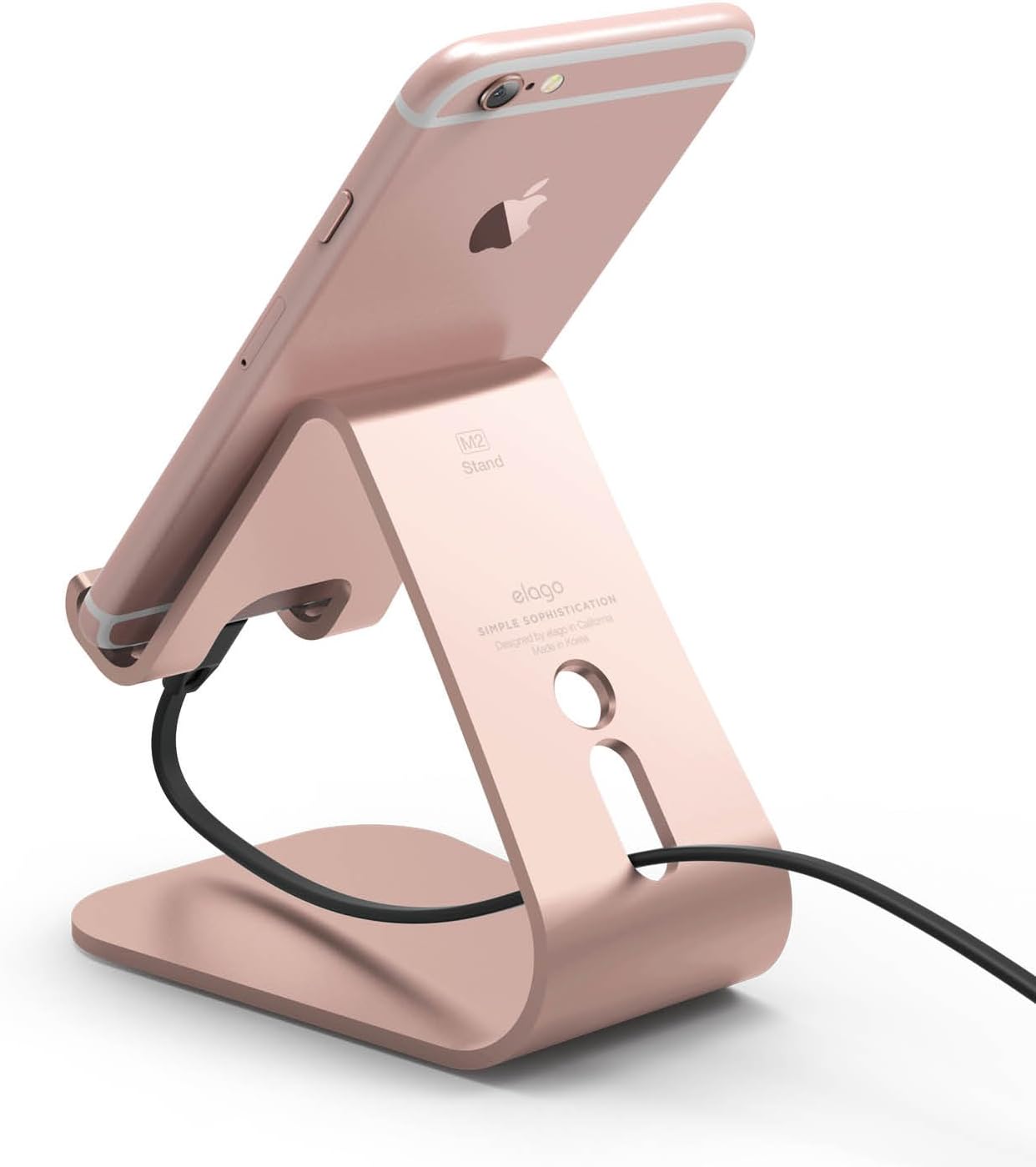 elago M2 Stand [Rose Gold] - [Premium Aluminum][Angled for Video Calls][Cable Management][Modern Design][Compatibility] - for All iPhones, Galaxy, and Other Smartphones