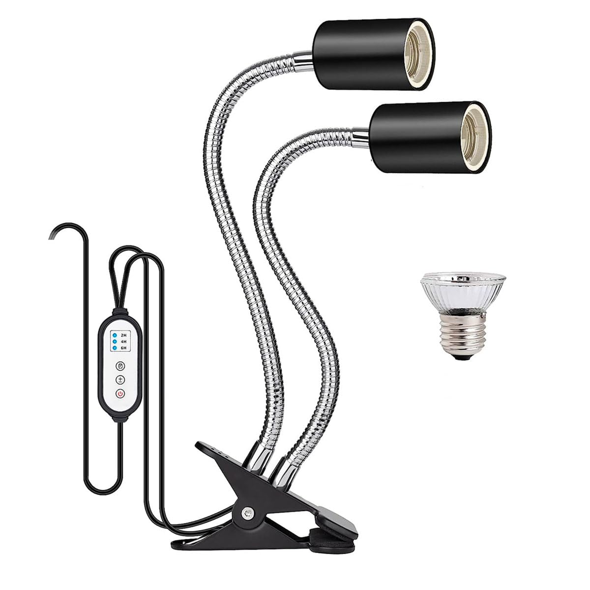 Lampada a calore rettile a doppia testa con morsetto, luce rettile con timer ciclo per tartarughe, con spina europea