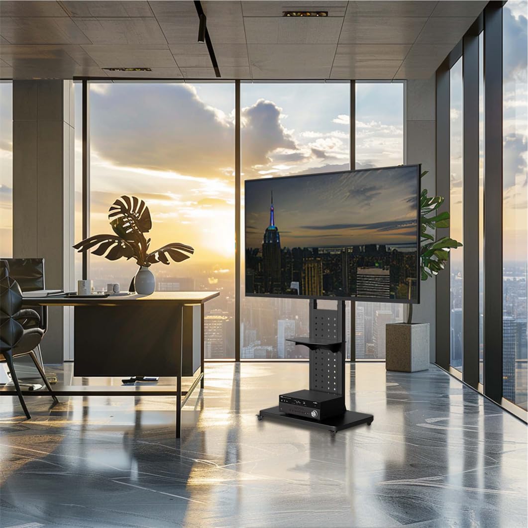 UNHO Supporto TV con Ruote Girevole: Carrello Porta TV da Terra Verticale Orizzontale Supporto tv Rotante per Schermo 32-65 Pollici Portata 50kg Max VESA 600x400mm Altezza Regolabile