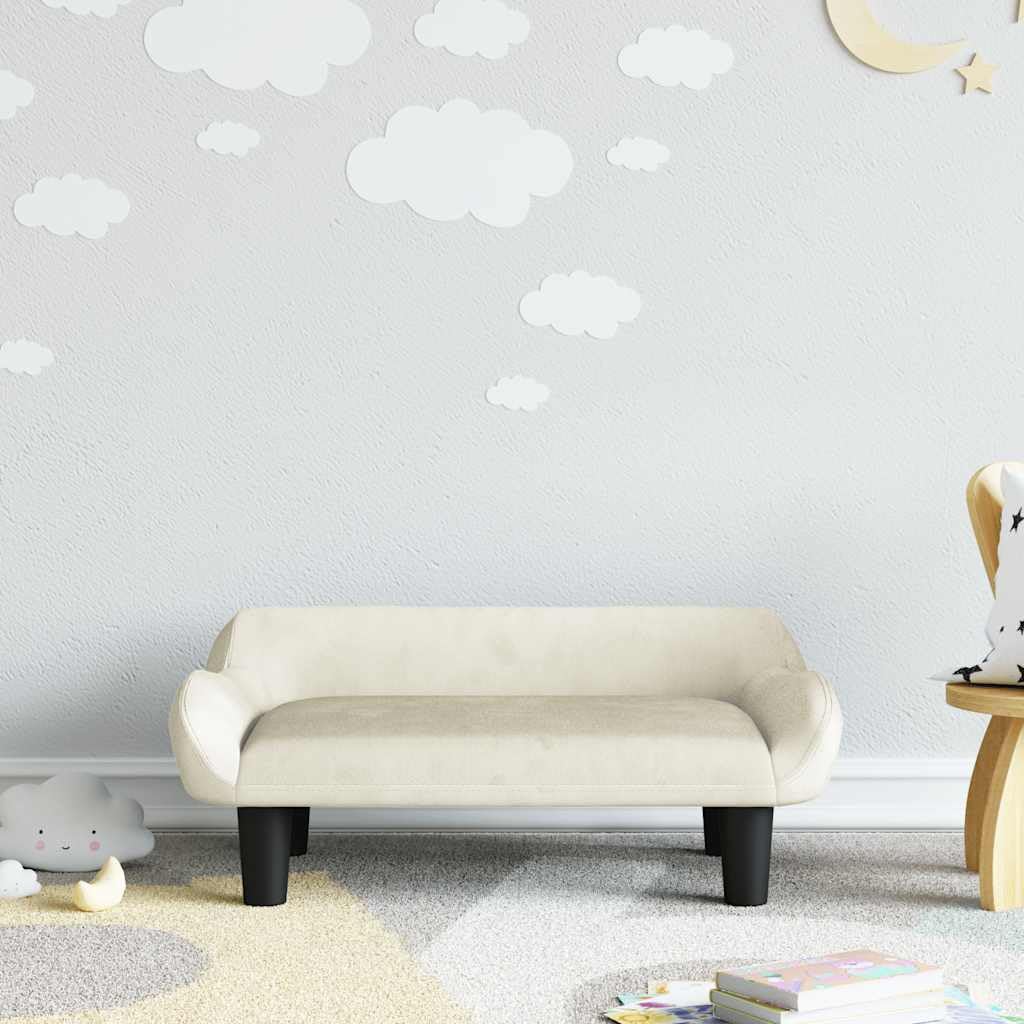 Sofa dziecięca, kremowa, aksamitna, 70 x 40 x 24 cm, z masywną ramą z drewna sosnowego, tapicerowana, do mebli dla małych dzieci w pokoju dziecięcym, stabilny mebel do siedzenia do zabawy