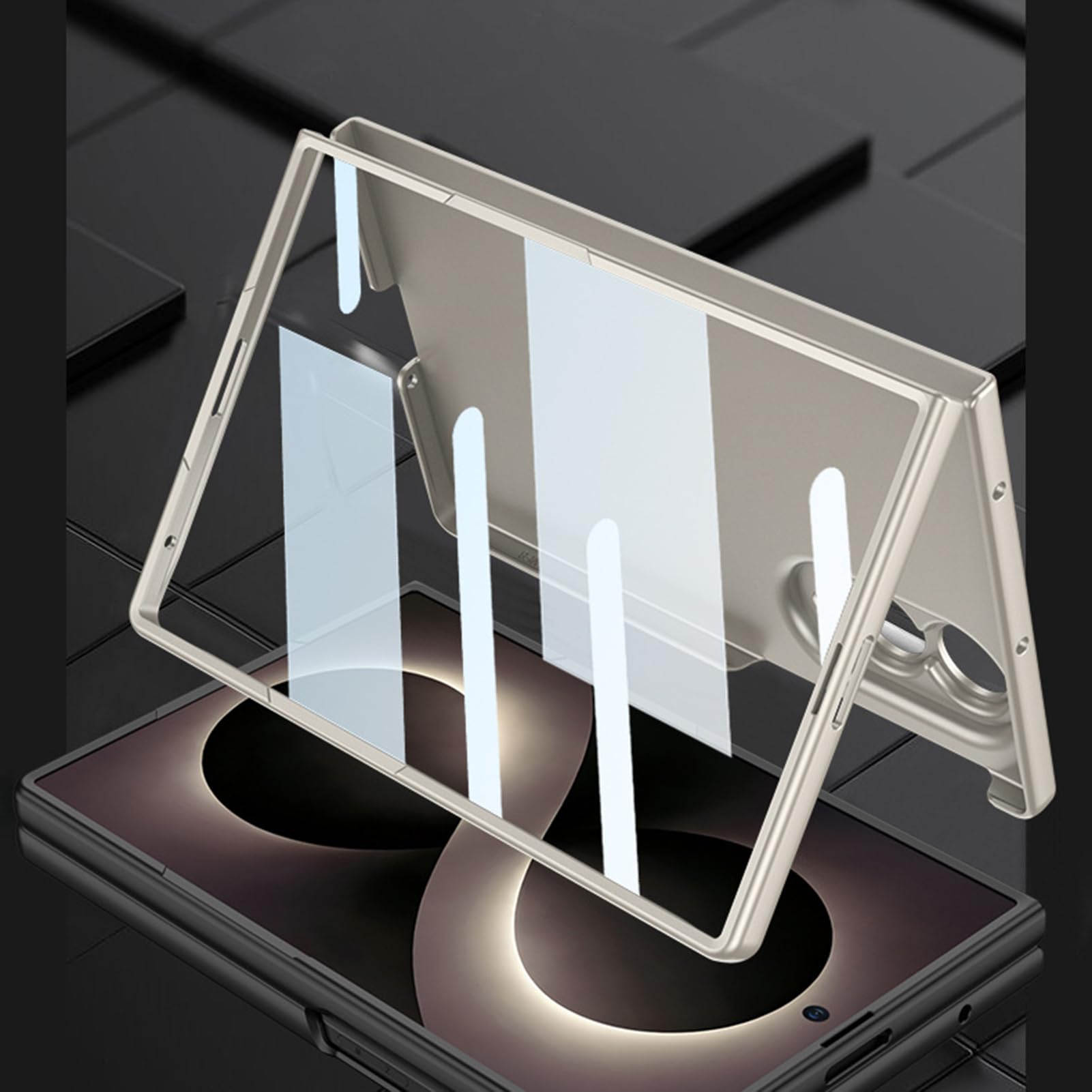 Smukłe etui do Samsung Galaxy Z Fold 8, mały pasek na palec design mini stojak etui osłona ekranu osłona obiektywu osłona, szare