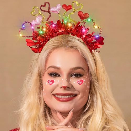 Miniatura 3 de Zehope Diademas de corazón para el día de San Valentín, diadema de lentejuelas iluminadas, banda LED para el cabello para mujeres y niñas