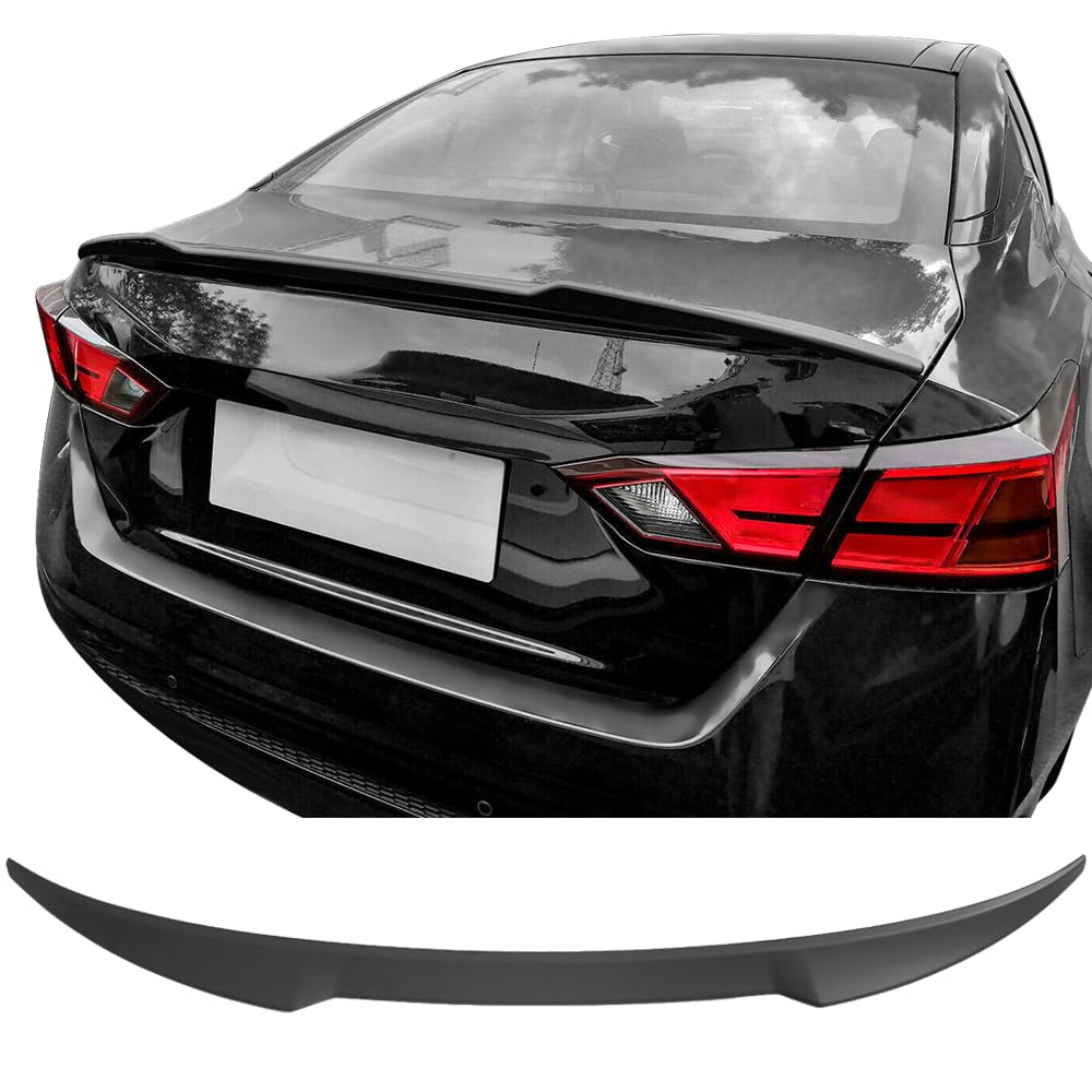 IKON MOTORSPORTS, Trunk Spoiler Compatible with 2019-2025 Nissan Altima, M4 Style Rear Trunk Boot Lid Wing ABS Unpainted Black, 2020 2021
