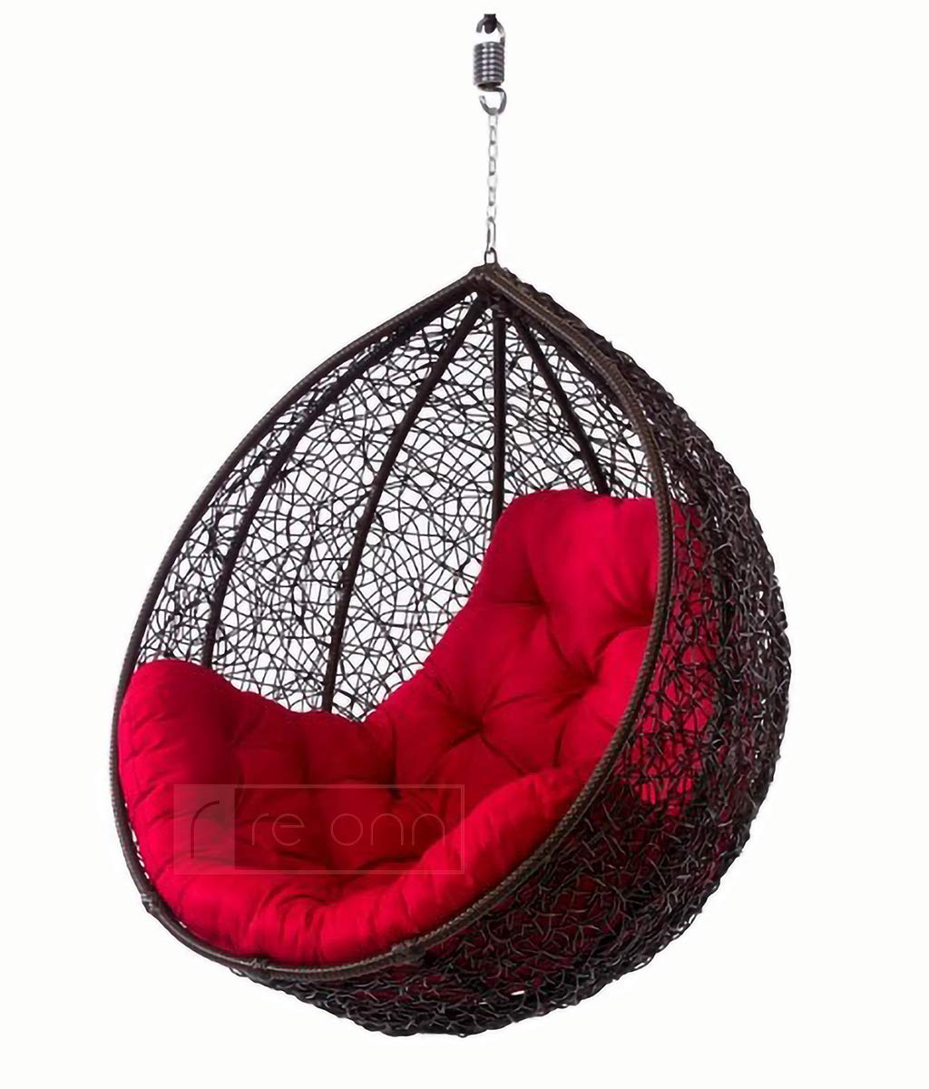 RE ONN Hanging Swing Rattan Chair with Cushion for Garden Patio Balcony/Outdoor/Indoor Colour Black-image-26