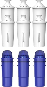 Waterspecialist Pitcher Water Filter Replacement for Brita Filters OB03, 6 Pack and Waterspecialist Pitcher Water Filter Replacement for Pur Pitchers and Dispensers, 3 Pack
