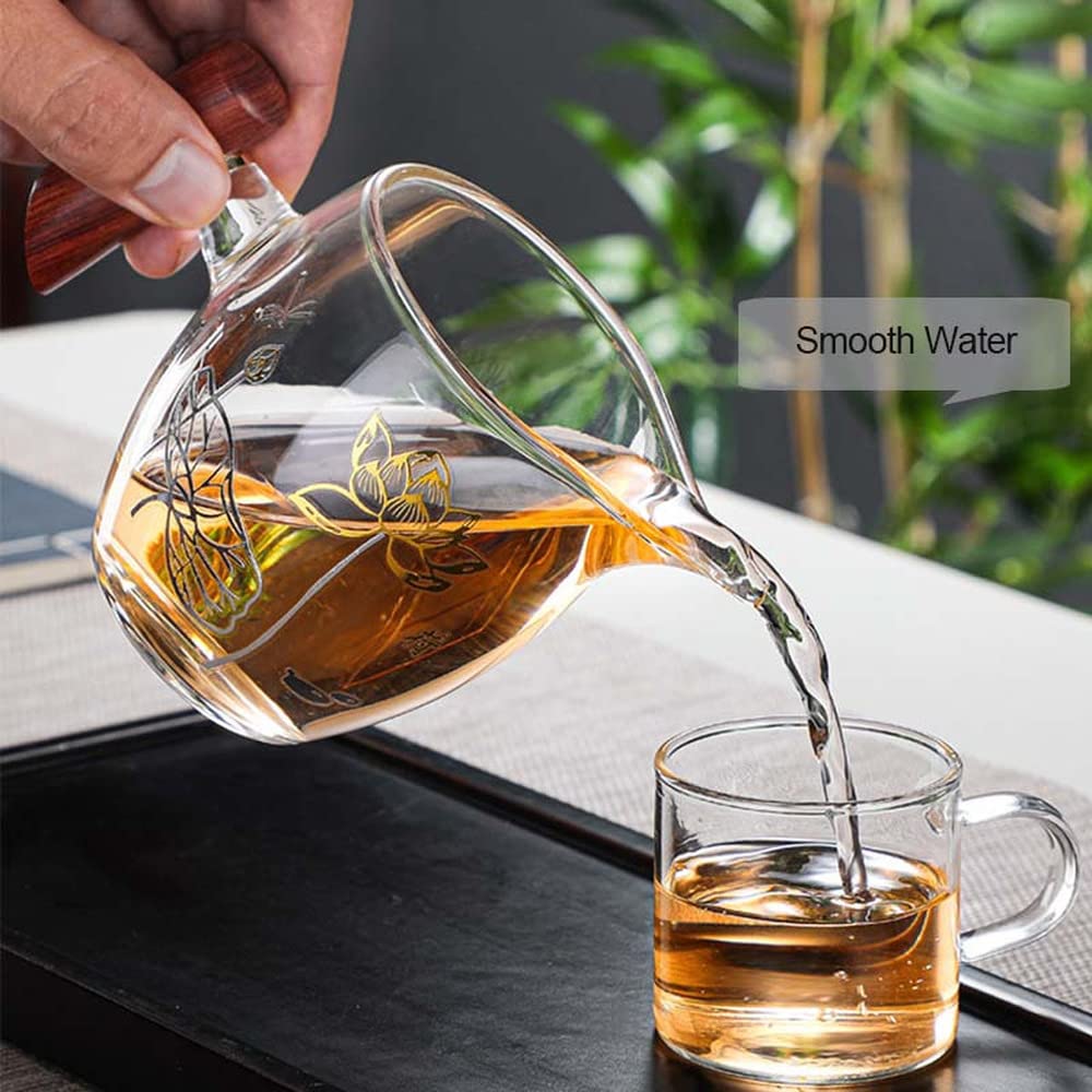 300 ml szklany drewniany uchwyt Fair Cup zestaw do herbaty Kung Fu, żaroodporne chińskie filiżanki do herbaty