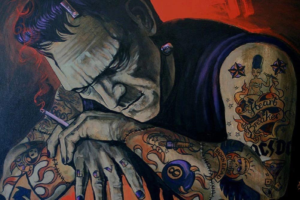 Heart Breaker by Mike Bell Frankenstein Monster Tattoo Art Print Poster 12x18 Unframed Wall Decor Semi-Gloss Fine Art
