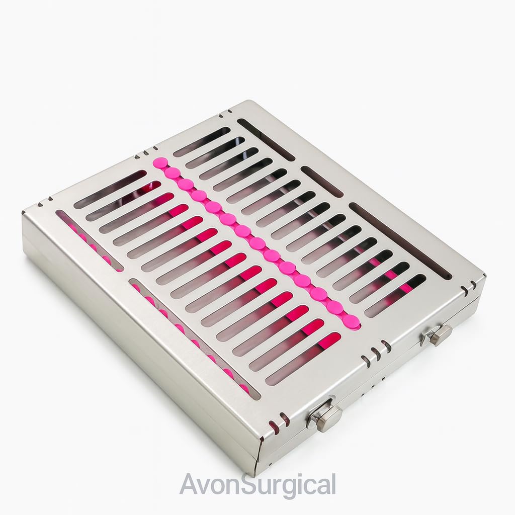 New German Dental Autoclave Sterilization Cassettes Rack Box for 15 Instruments Pink CYNAMED